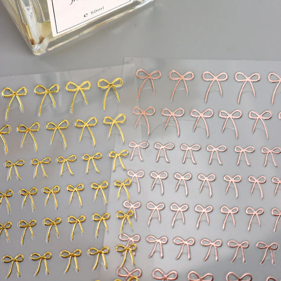 8pcs Mixed Color Bow Nail Art Stickers 3D Cute Red Black Pink bowknot Nail Charms Foils Y2K Gold Laser Effect Bow Manicure Decor image 5