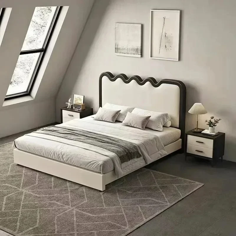 Cream Wind Wave Ripple Bed, Modern Simple Secondary Storage Drawer Leather Bed