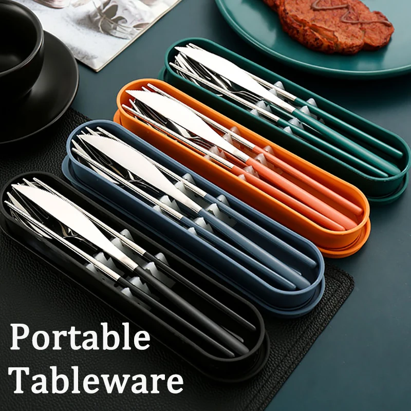 

Camping Tableware Set Stainless Steel Cutlery Sets Knife Fork Spoon Chopsticks Flatware With Case Camping Picnic Dinnertware Set