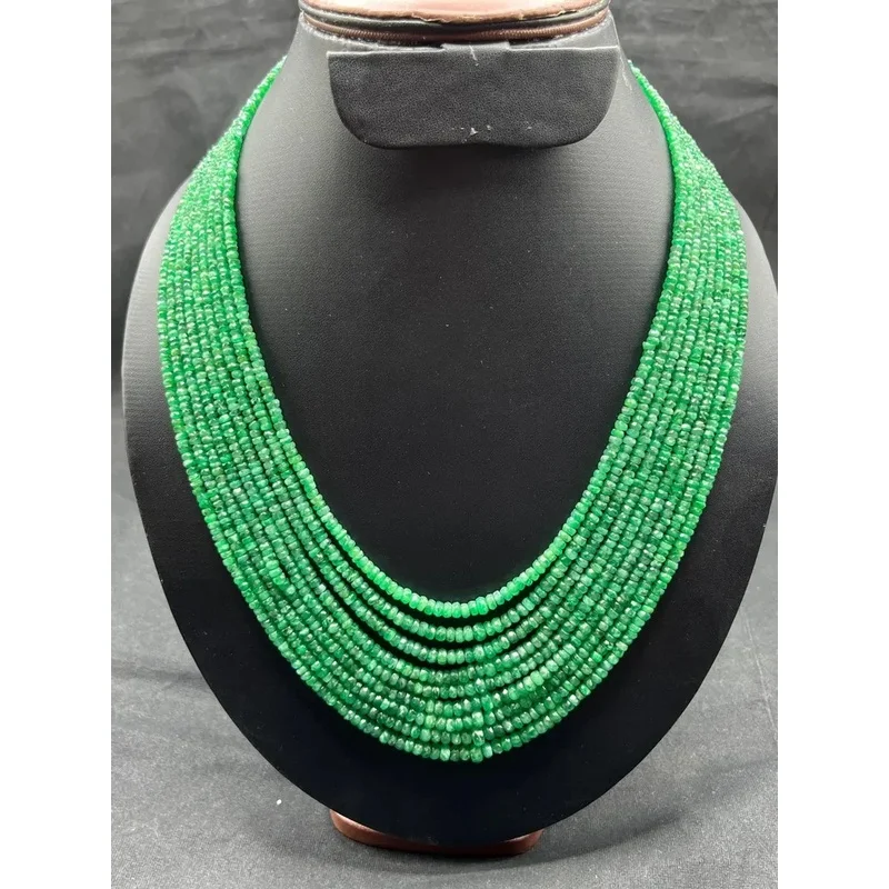 Natural Zambian Faceted Rondelle Necklace 3-6mm Emerald Beads 8 Strand