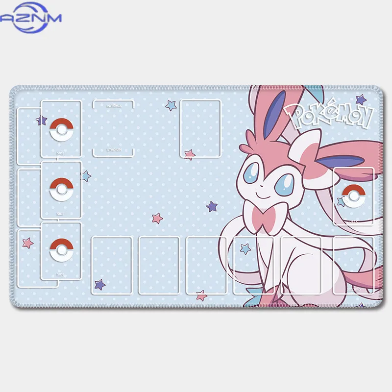 Anti Slip Waterproof Mouse Pad, Pokemon Cute Pink Creature Print Playmat with Card Slots for TCG Table Game