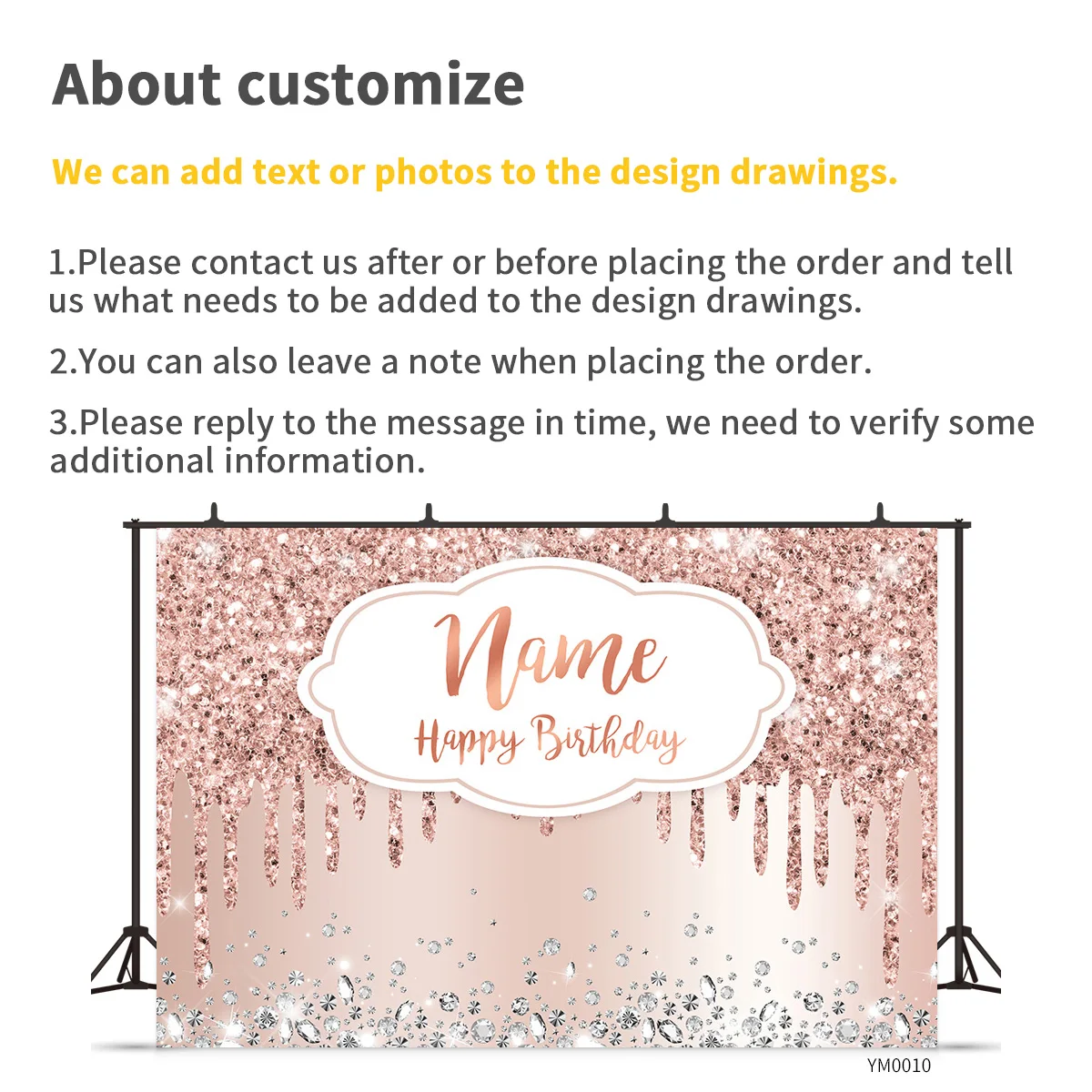 Custom Name Photo Rose Golden Happy Birthday Party Backdrop Glitter Diamond Birthday Background Girl Sweet Birthday Party banner