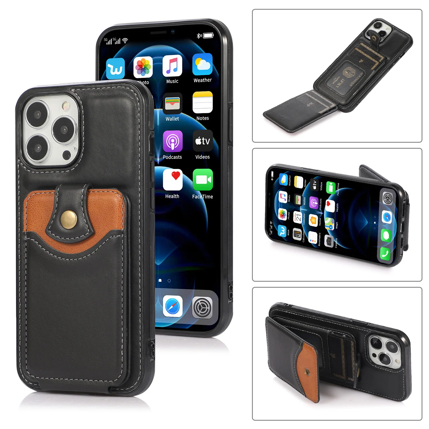 

Suitable for iPhone 15promax Card Holder 14pro 12mini 11 Multifunctional Card Xs Xsmax Xr Anti Drop 11 8pl Full Foreskin Cover