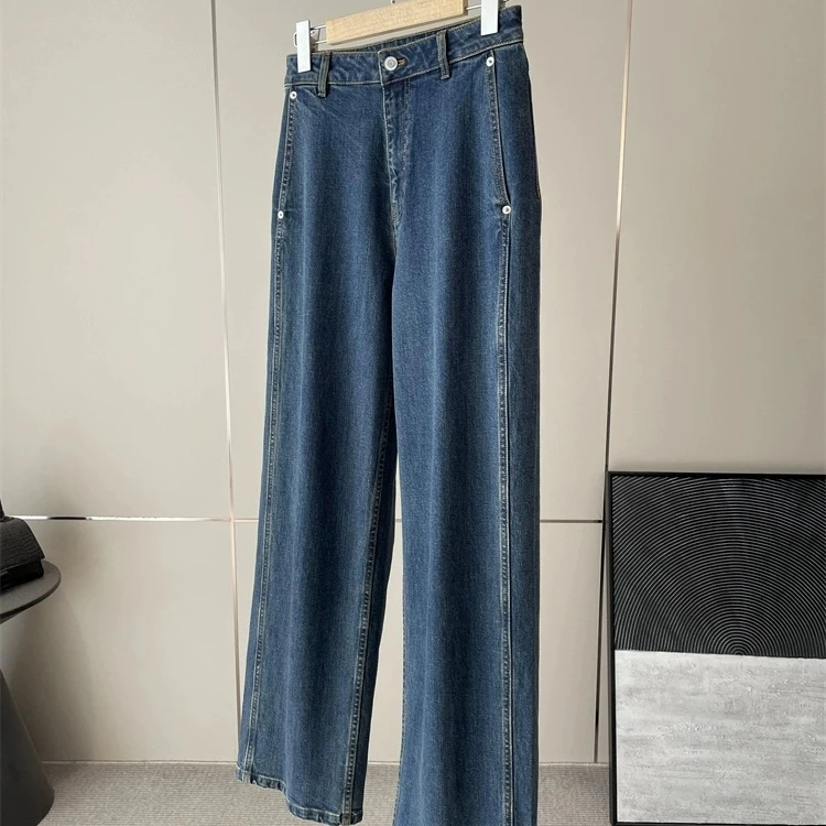 

Washed Fleece Lined Denim Jeans High Waist Straight Leg Cotton Eco-Friendly Women's Premium Fashion Trousers