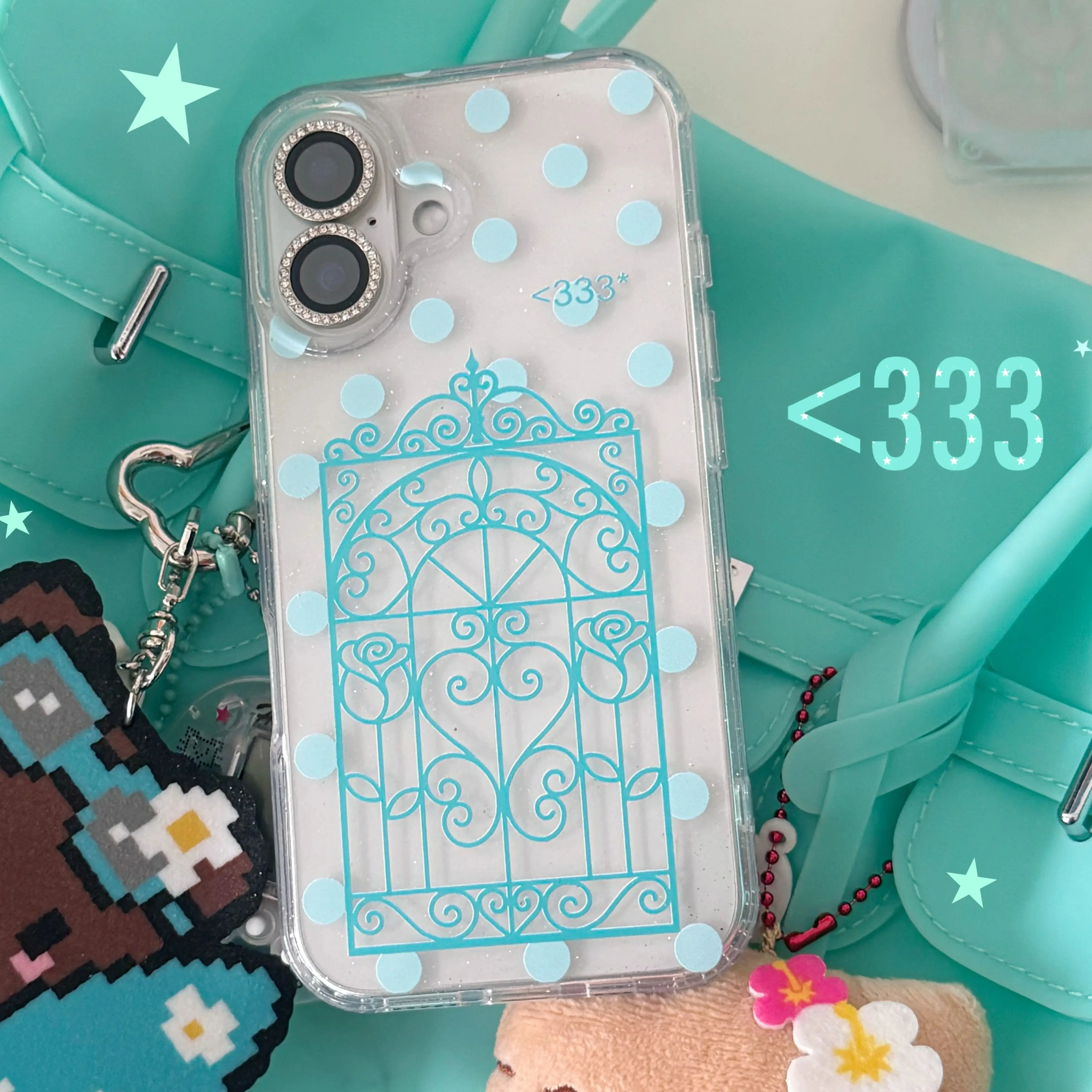 Ancient Mint Green Wave Dot Iron Rose Window Phone Case For iPhone 18 17 16 15 14 13 12 11 Pro X Max 8 7 Plus MINI Cover