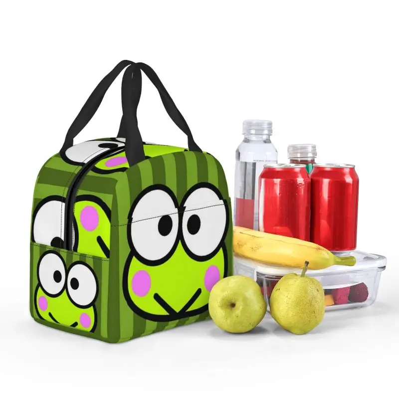 Borsa Tote per il pranzo isolata con rana dagli occhi grandi Keroppi personalizzata per le donne borsa termica portatile Bento Box School