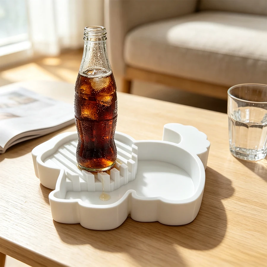 White Puppy-Shaped Water-Draining Cup Tray, Cute Pet-Themed Drink Coaster, Multifunctional Condensation Water Collection Tray, Suitable for Iced Coffee, Office and Coffee Corner Desktop Decoration