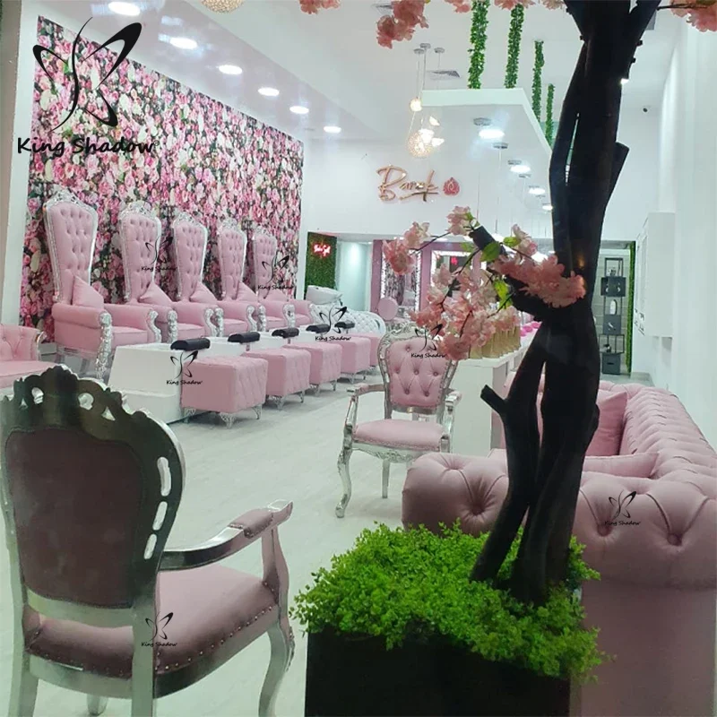 Luxury nail salon furniture foot spa massage pedicure chairs parlour sofa pink throne chair