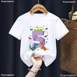 Dinosaur Birthday 1-9 Number Cartoon T Shirts Child Birthday Party Dino Present T-Shirt Boy Gir Tops Gift Kid Tshirt Tops