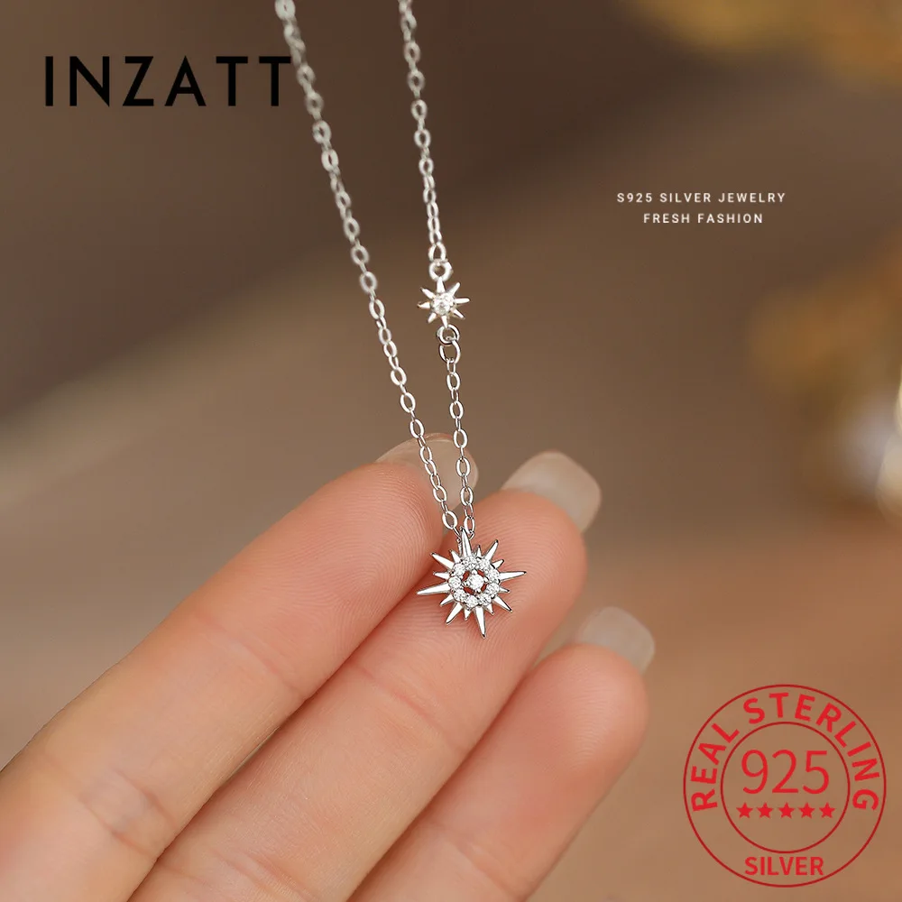 

INZATT Real 925 Sterling Silver Starlight Zircon Pendant Choker Necklace for Women Trendy Fine Jewelry Minimalist Accessories