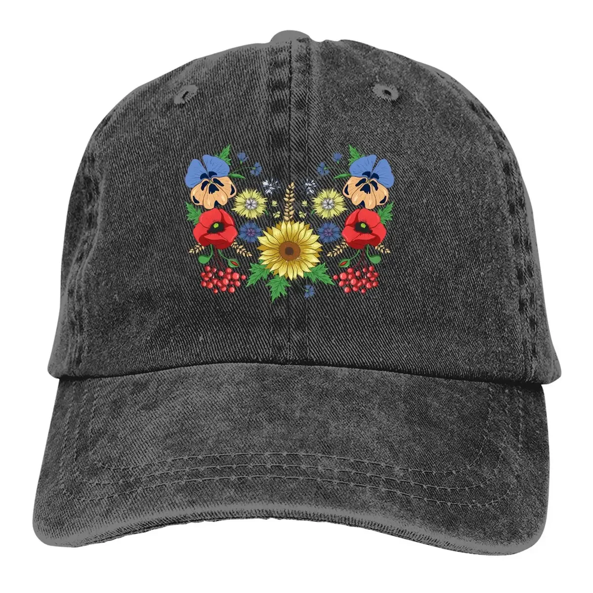 

Ukrainian Vyshyvanka Ornament Multicolor Hat Funny Sports Women's Cap Male Sunflower Poppies Original Visor Protection Hats