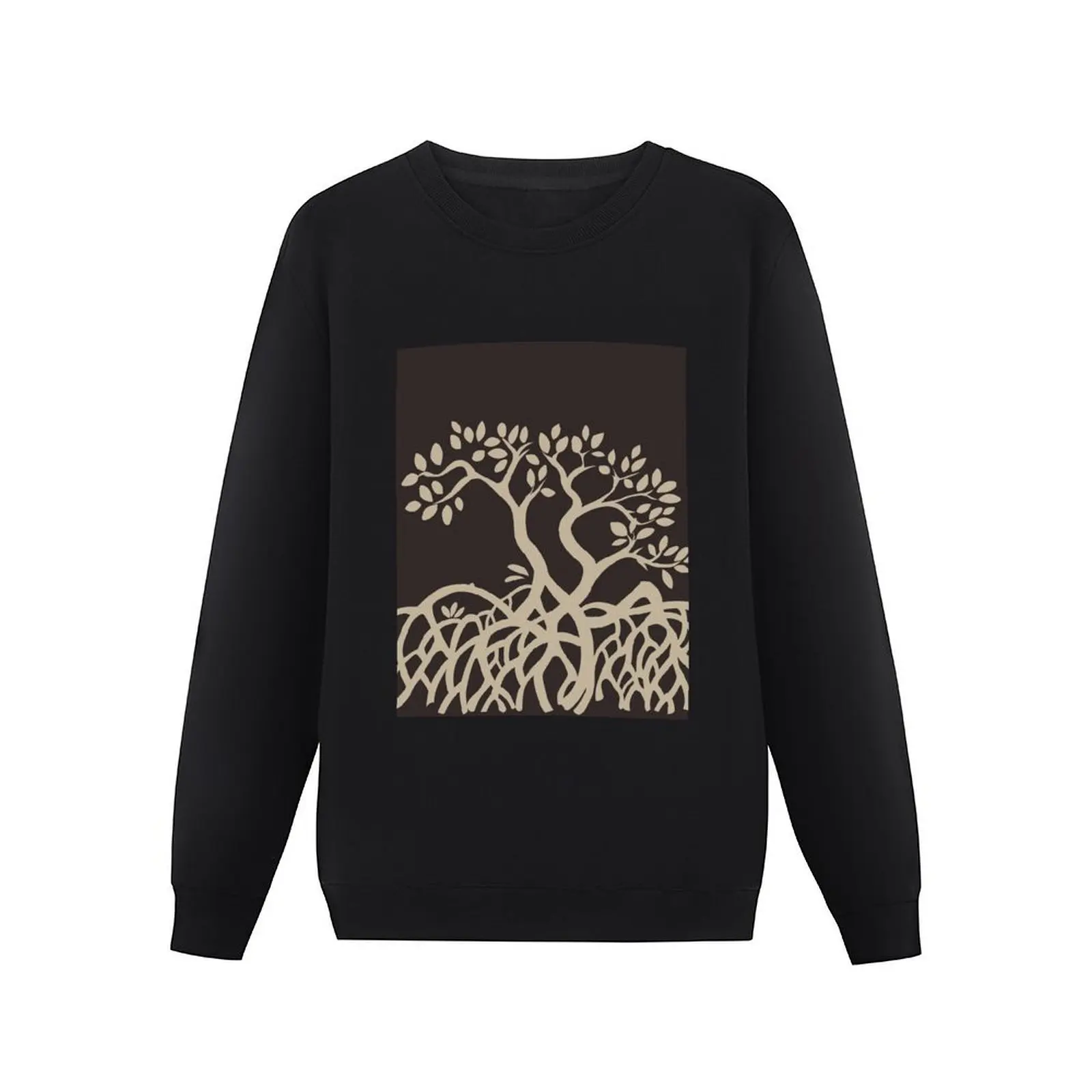 Vector Mangrove Tree Silhouette - Beige Pullover Hoodie fashion men autumn clothes men wear korean clothes men sweatshirt