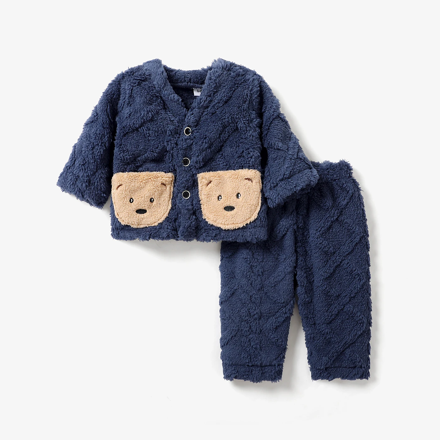 PatPat 2pcs Baby Baby/Girl Childlike Animal Pattern Bear Patch Pocket Long Sleeve Top/Pant Set