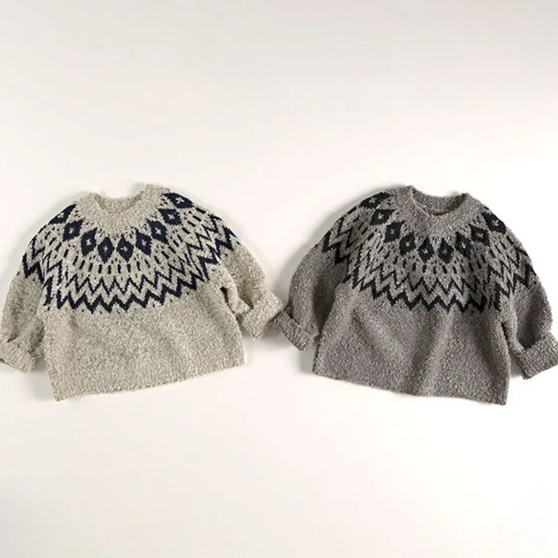 1-6Y Kids Sweaters O Neck Boys Knitwear Flower Girls Pullovers Fashion Children Sweaters