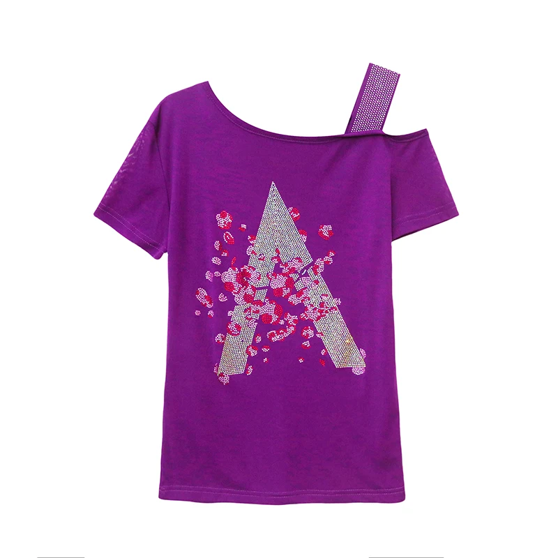 MadBlack-Women European T-Shirt, Sexy Skew Collar Diamond, Fashion Hotsweet Off Shoulder Slim M-3XL Tee, 2026 Summer T66406CC