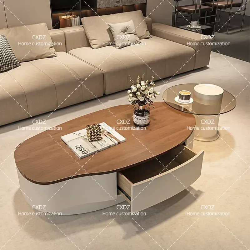 Walnut Color Solid Wood Mango Coffee Table Modern Minimalist Living Room Furniture Light Luxury Simple Home Decor Wabi Sabi