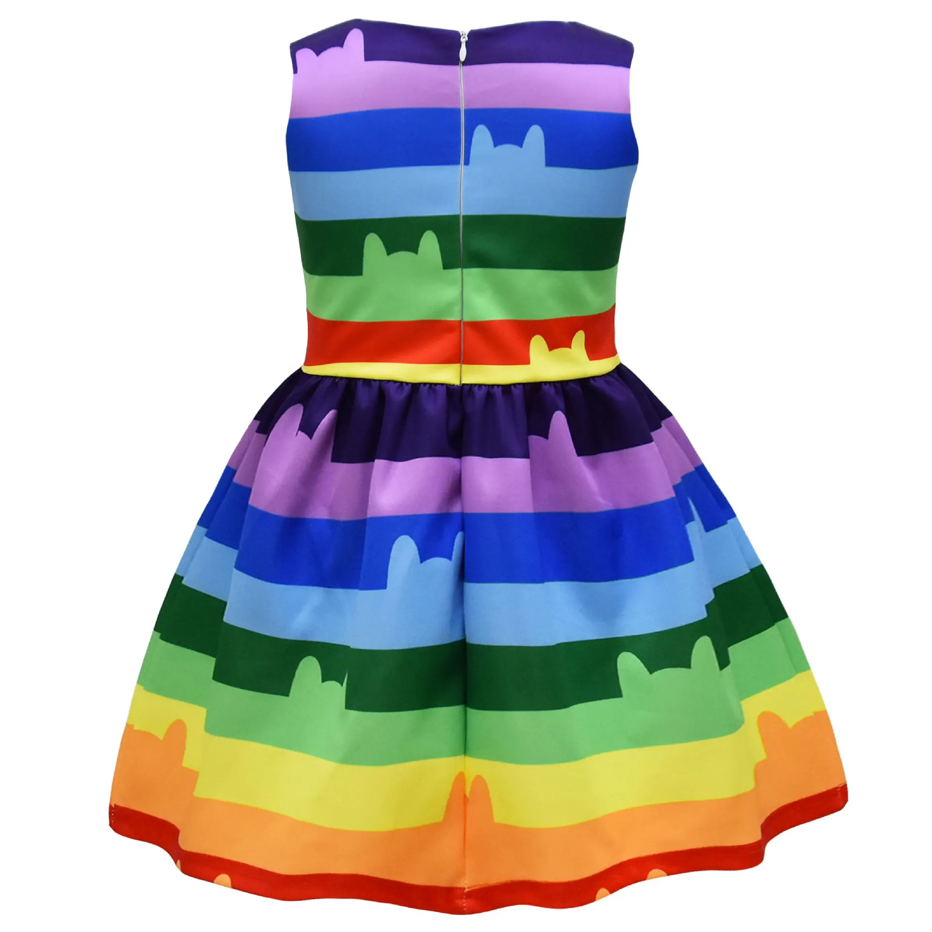 Kids Girls Anime Cartoon Rainbow Princess Sleeveless Bow Dress Outfit Halloween Cosplay Costume