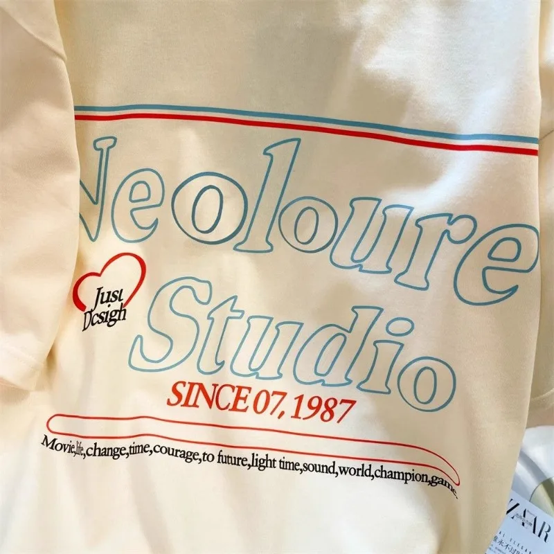 EBAIHUI Letter Printed Women's T-shirt Summer Loose Ladies Short Sleeved Tshirt Retro Casual Versatile Oversized Cute Tee