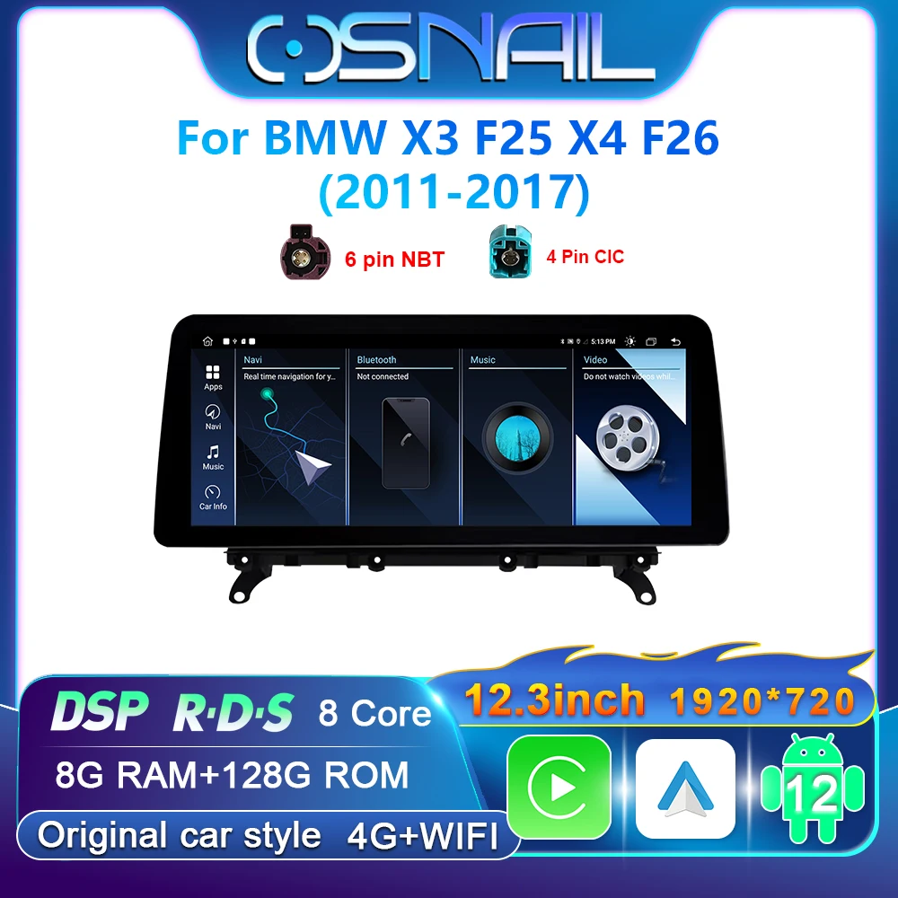 

12.3" Android 12 Auto Car Radio For BMW X3 F25 X4 F26 2011-2017 Multimedia Video Player Stereo DSP GPS Navigation CIC NBT System