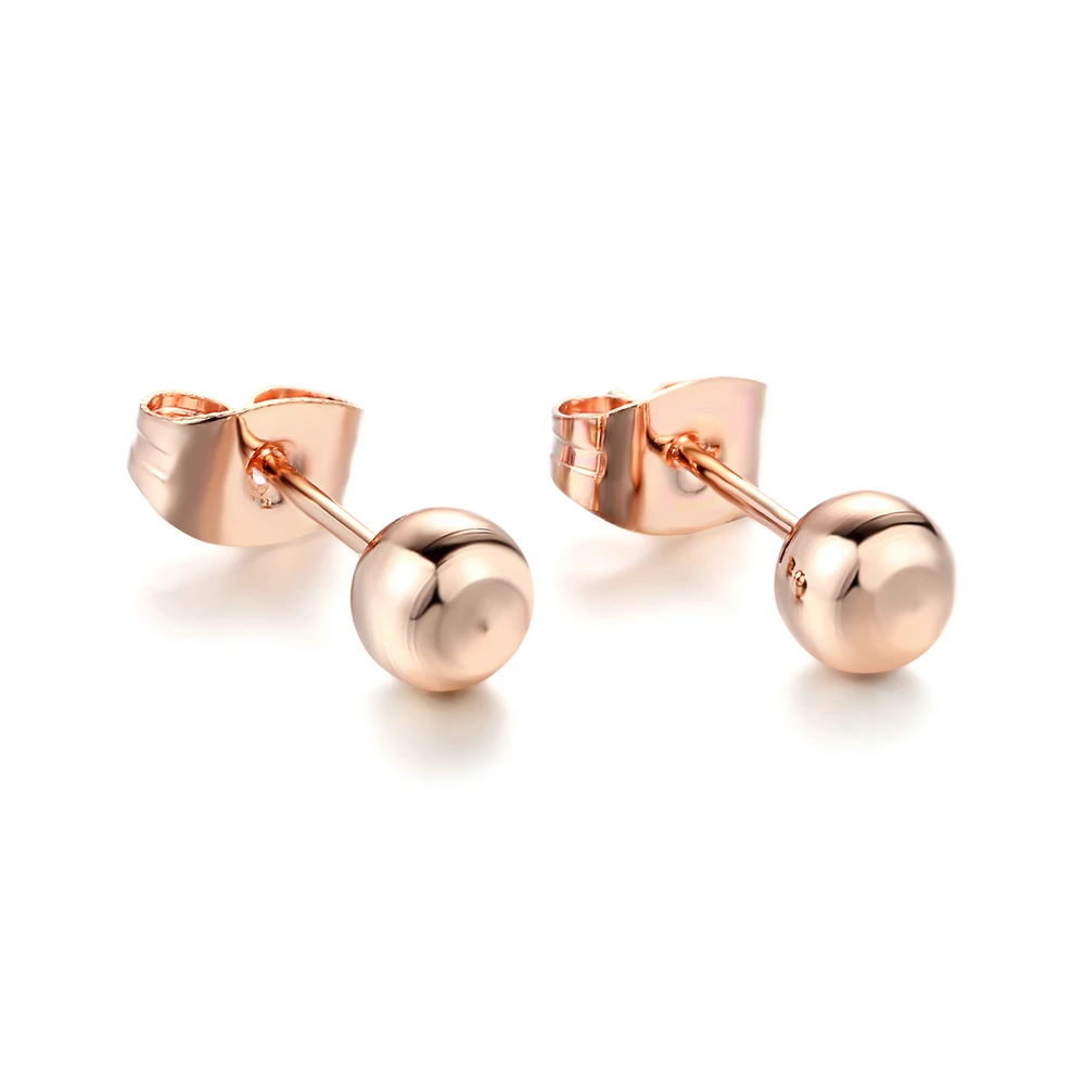 Simple Elegant Round Metal Rose Gold Color Stud Earrings For Women & Girls Wholesale Fashion Jewelry DWE422