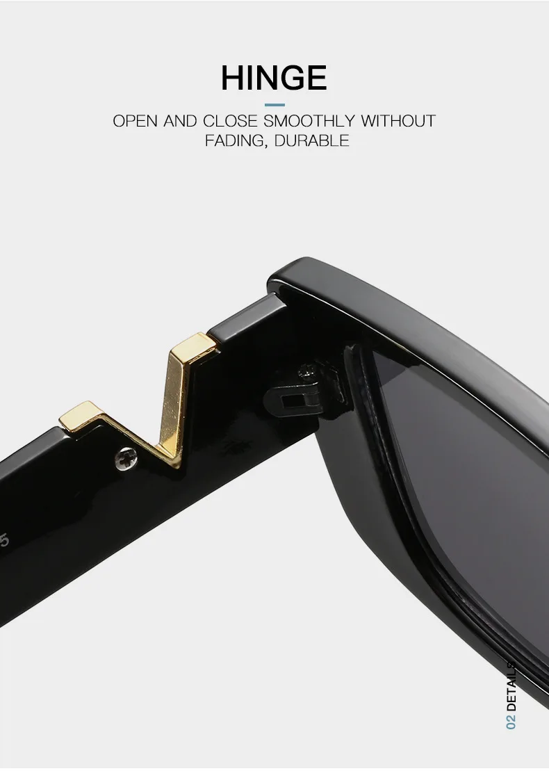 Retro Rechteckige Sonnenbrille für Damen UV400 Markendesigner Vintage Kleiner Rahmen Sonnenbrille Damen Klassisch Schwarz Quadratisch Oculos De Sol – Detail 7