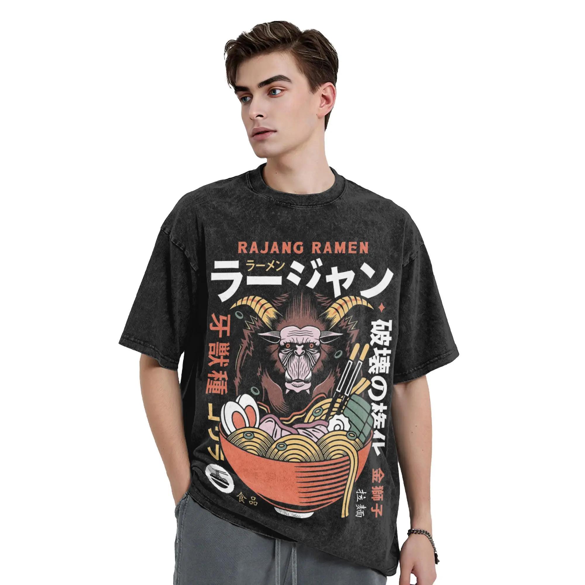 

Rajang Ramen Monster Hunter футболки хип-хоп из стираного хлопка Harajuku футболка ретро для мужчин и женщин топы уличная одежда футболки с принтом