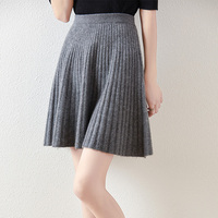 Korean Skirt 100% Merino Wool Women's Knitted Mini Skirt Autumn and Winter Women's Fashion Solid Color Small Umbrella Skirt