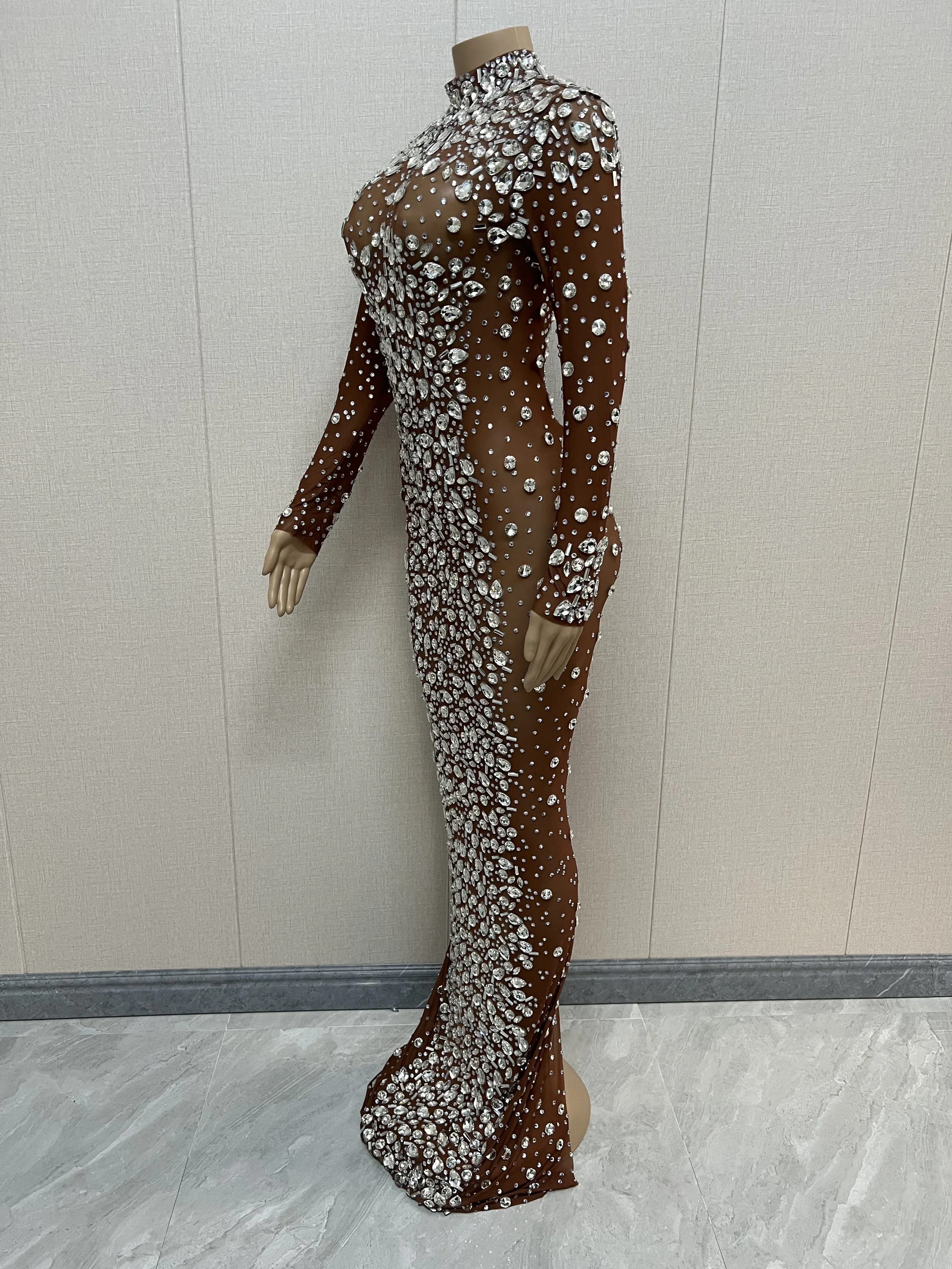 Crystals Transparent Diamond Dress Evening Birthday Celebrate Luxurious Costume Dancer Flashing Dress