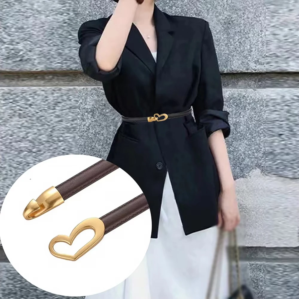 

Minimalist new multifunctional women's thin cowhide waist belt with no holes, decorative alloy buckle, fashionable waist belt