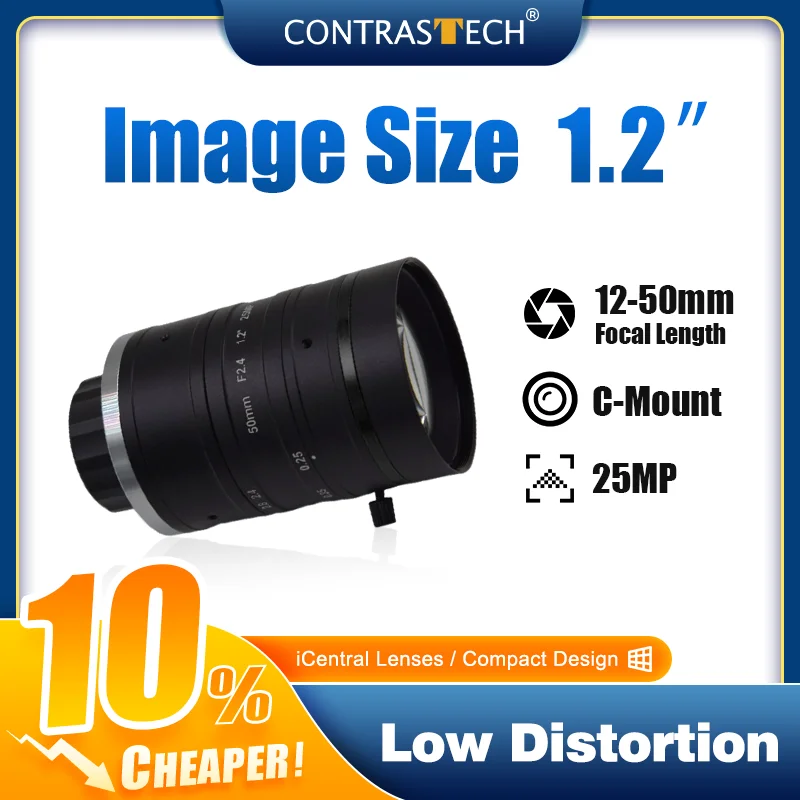 

High Resolution 25MP 1.2" Low Distortion 12mm 50mm VS Optics C Mount Lens for Precious Inspection Contrastech