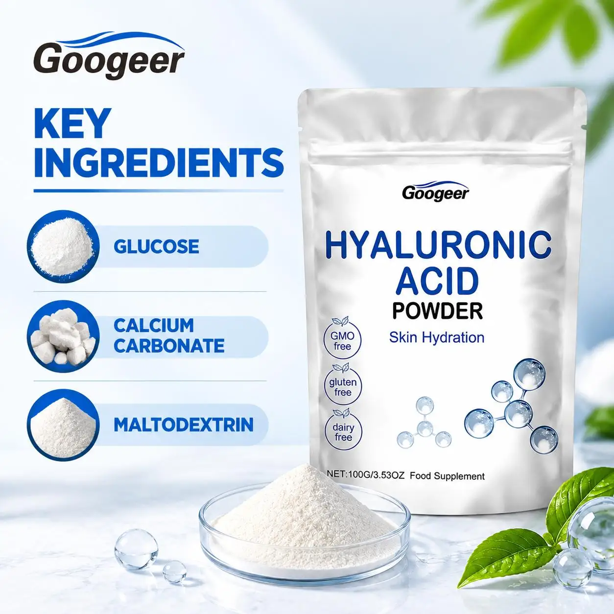 Skin Hydration Powder for Dry, Rough Skin, Moisture Retention & Softness with Soy Protein Isolate, Non-GMO, Dairy-Free, 100g