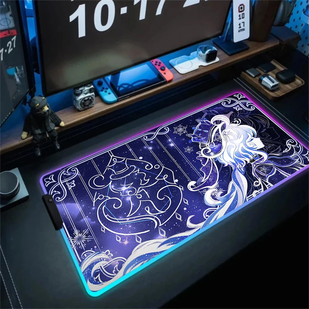 RGB Anime Kawaii Girl Desk Mat Furina Genshin Impact Mouse Pad Laptop Gamnig Keyboard Mats LED Computer Gamer Cabinet Mousepad