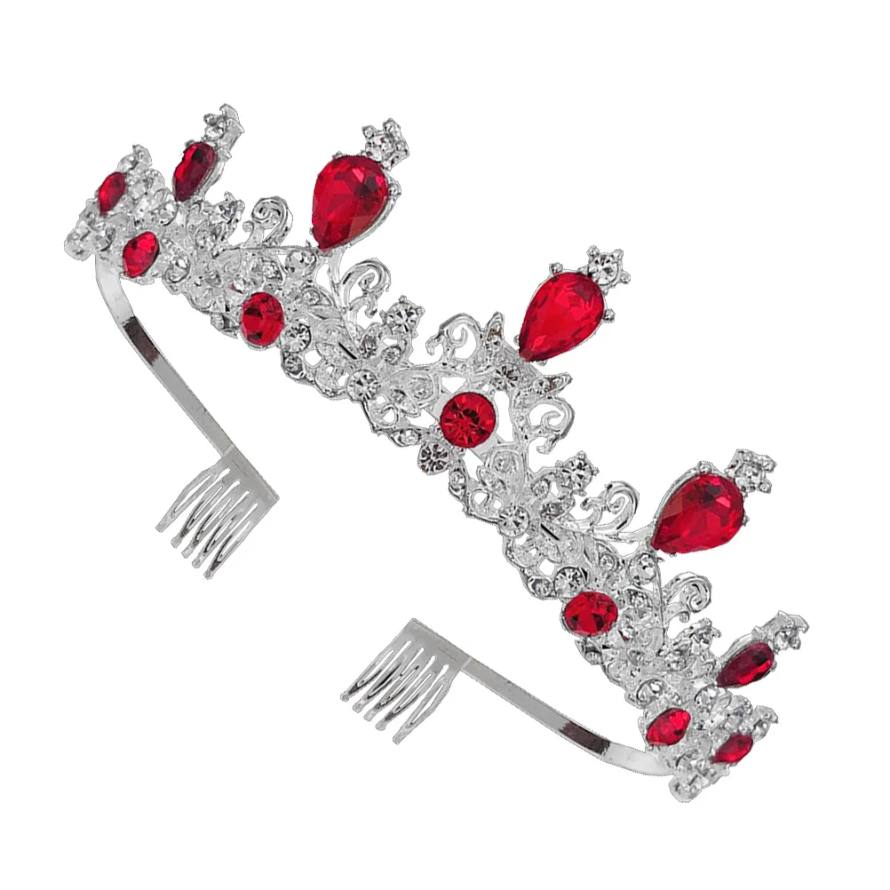 

Fashionable Women Hair Accessory Rhinestone Crown Comb Durable Use Unique Distinctive Red Crown Headband Rhinestone Hair Hoop