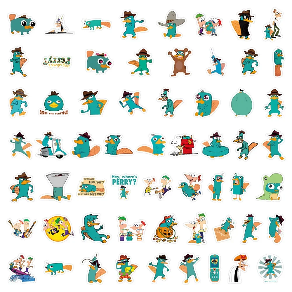 60 قطعة ملصقات الرسوم المتحركة Phineas و Ferb مضحك بيري خلد الماء الكتابة على الجدران ملصق الرسوم المتحركة الاطفال اللعب الكمبيوتر المحمول الغيتار الدراجة