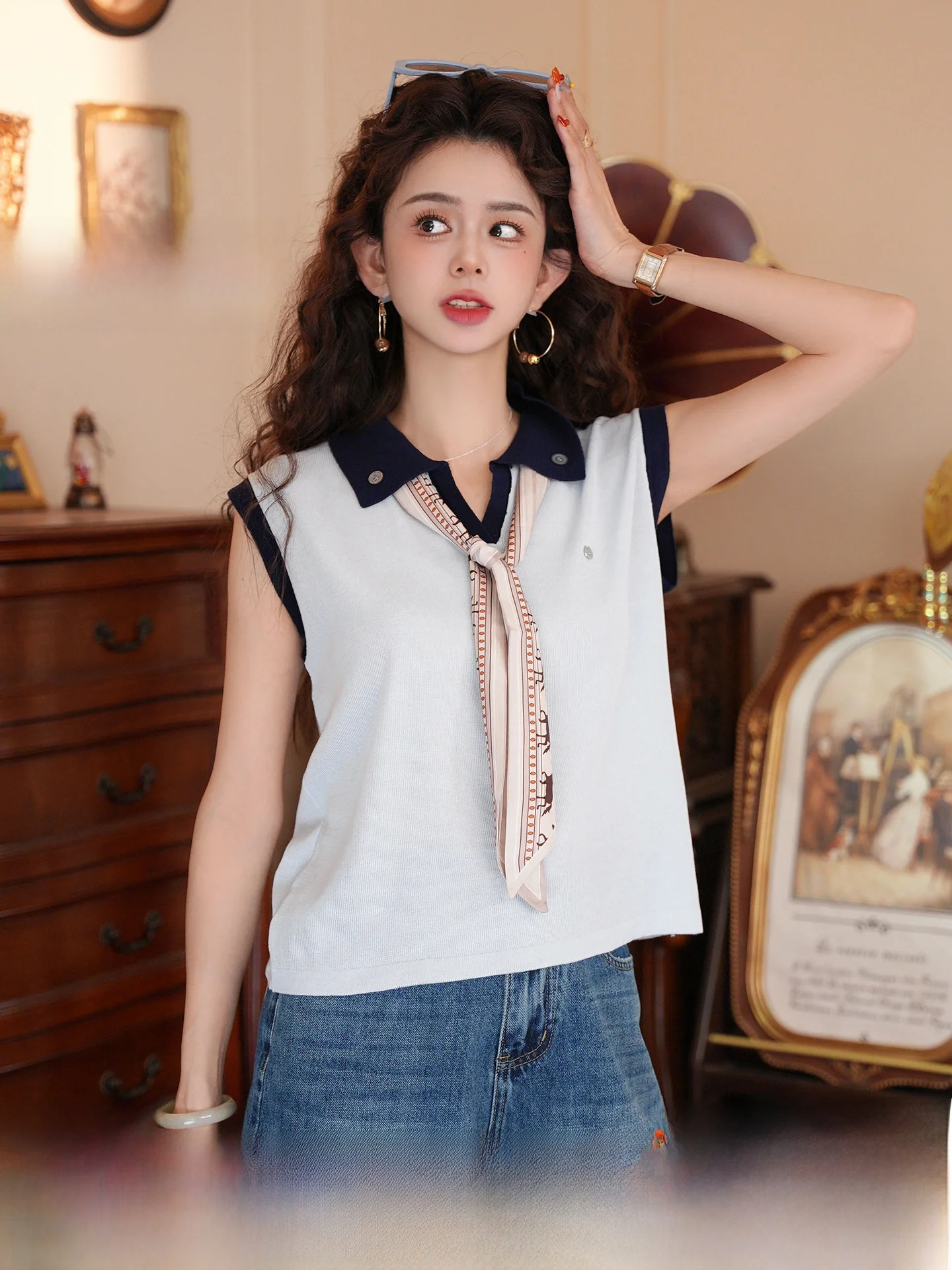 

Футболка-топ Chen Jiajie One Pool Quiet Water Silk Scarf, женская повседневная безрукавка, уникальный красивый топ для раннего лета