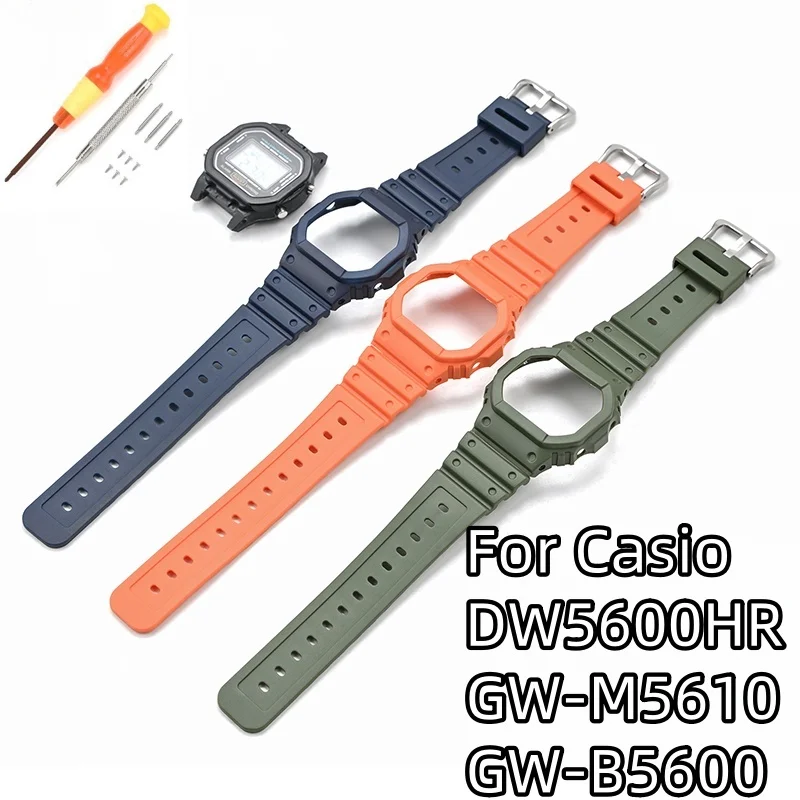 Replacement Resin Watch Band & Bezel Set for Casio G-Shock DW5600HR GW-M5610 GW-B5600 Strap Case Cover Accessories
