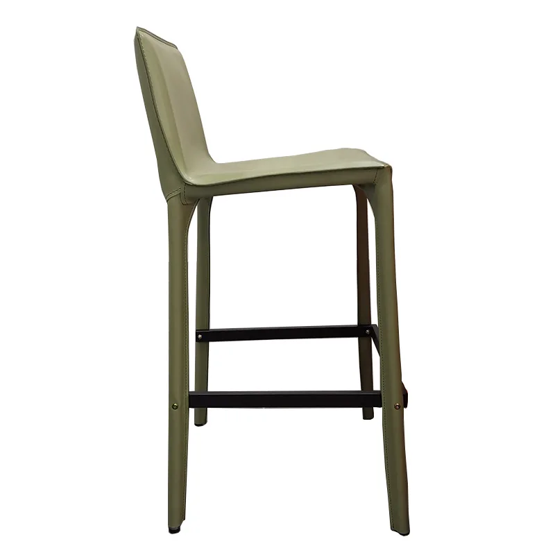 

Light luxury saddle leather chair, Nordic modern simple home high stool bar chair