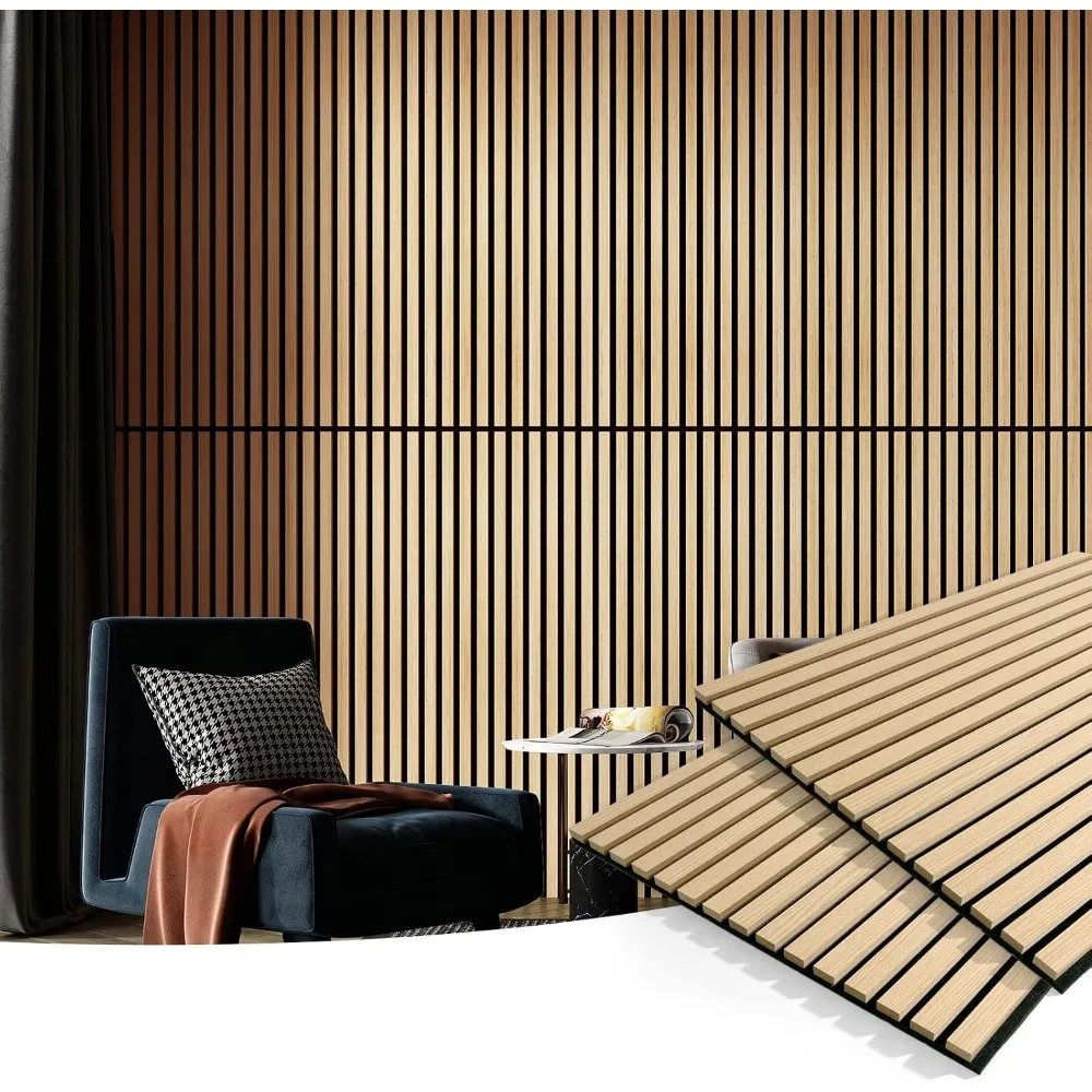 2 Wood Slat Acoustic Panels for Wall and Ceiling - 3D Fluted Sound Absorbing Panel with Oak Finish