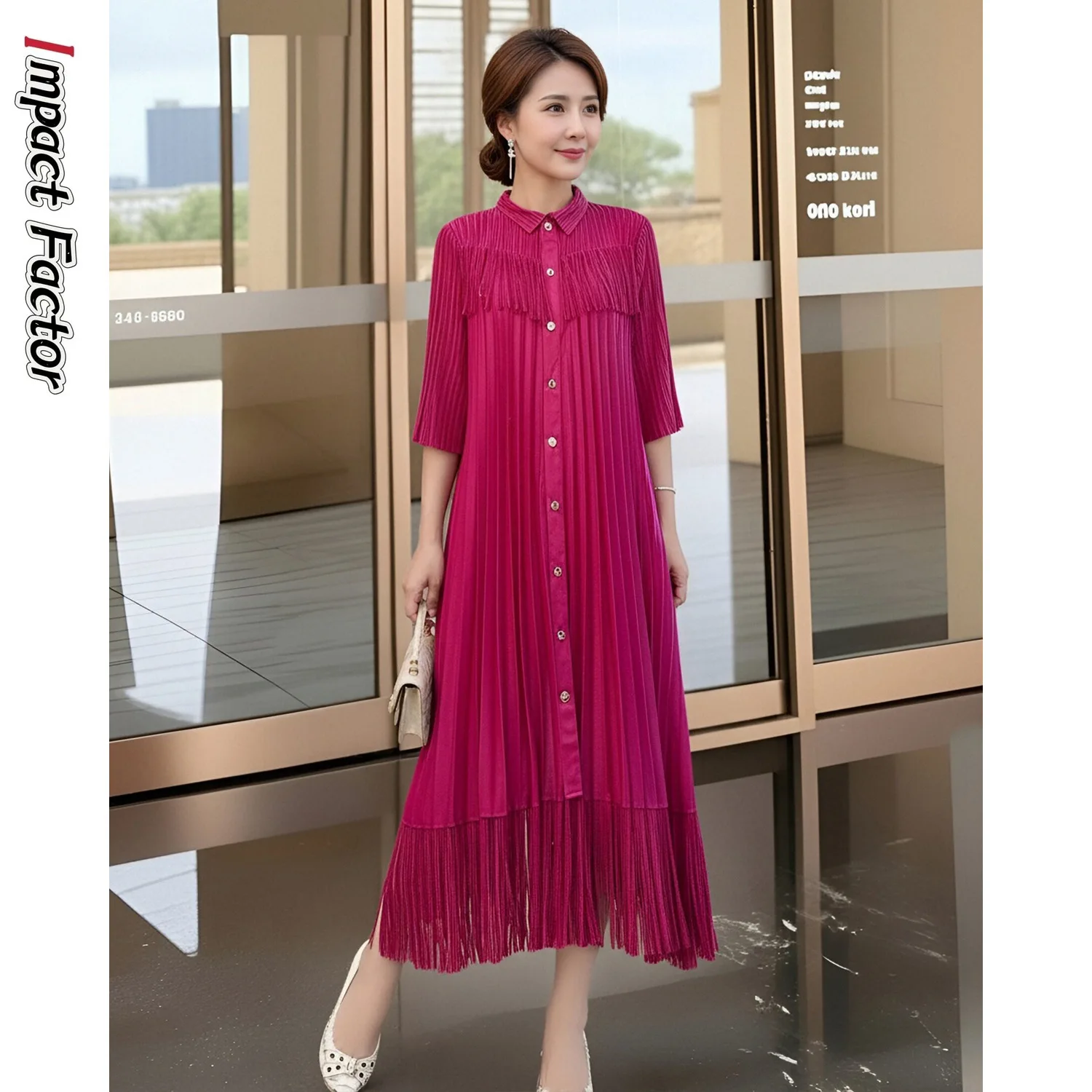 

Плиссированное платье Miyake с бахромой, весенняя женская одежда, зеленая юбка, свободное платье, скрывающее живот, элегантное, с широким подолом