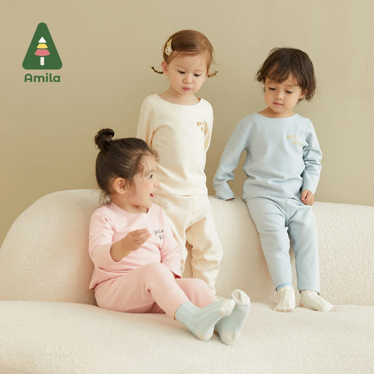 Amila Baby Underwear Set 2023 Spring New Pure Color Boys Girls Cotton Comfort Soft Children's Suit Homewear Fashion Kids Clothes