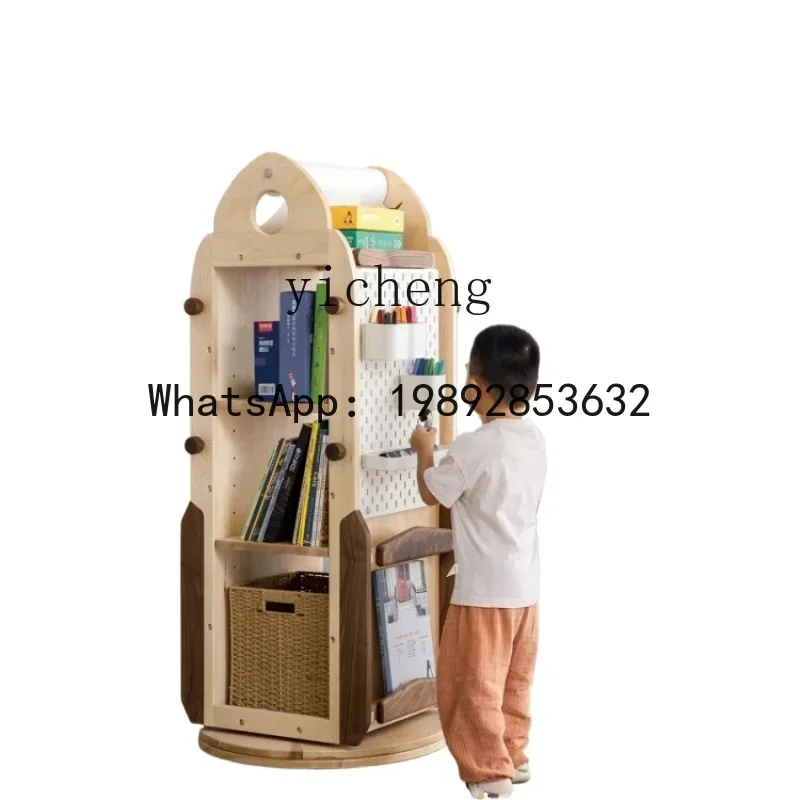 AG  Mushroom Children's Rotating Bookshelf 360 Degrees Bookcase Solid Wood Baby Toy Painting