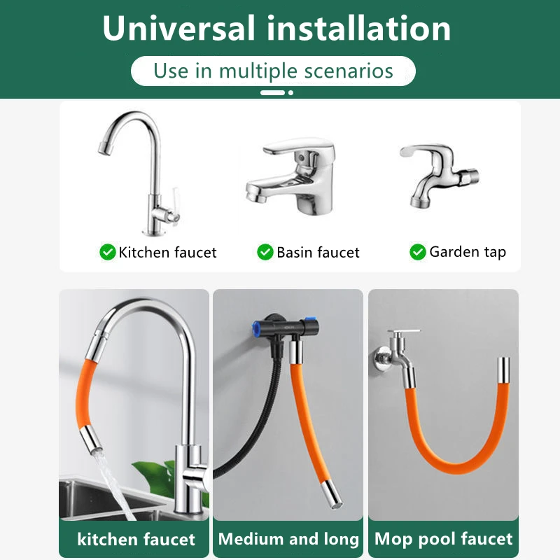 Universal Foaming Extension Tube 360° Rotatable Faucet Lengthening Extender Basin Splash Head Wash Kitchen Faucet Extension Pipe