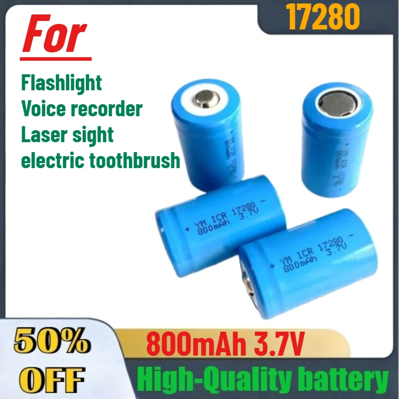

17280 800mAh 3.7V Lithium Digital Battery for Flashlight Voice Recorder Laser Sight Electric Toothbrush Fast Shipping