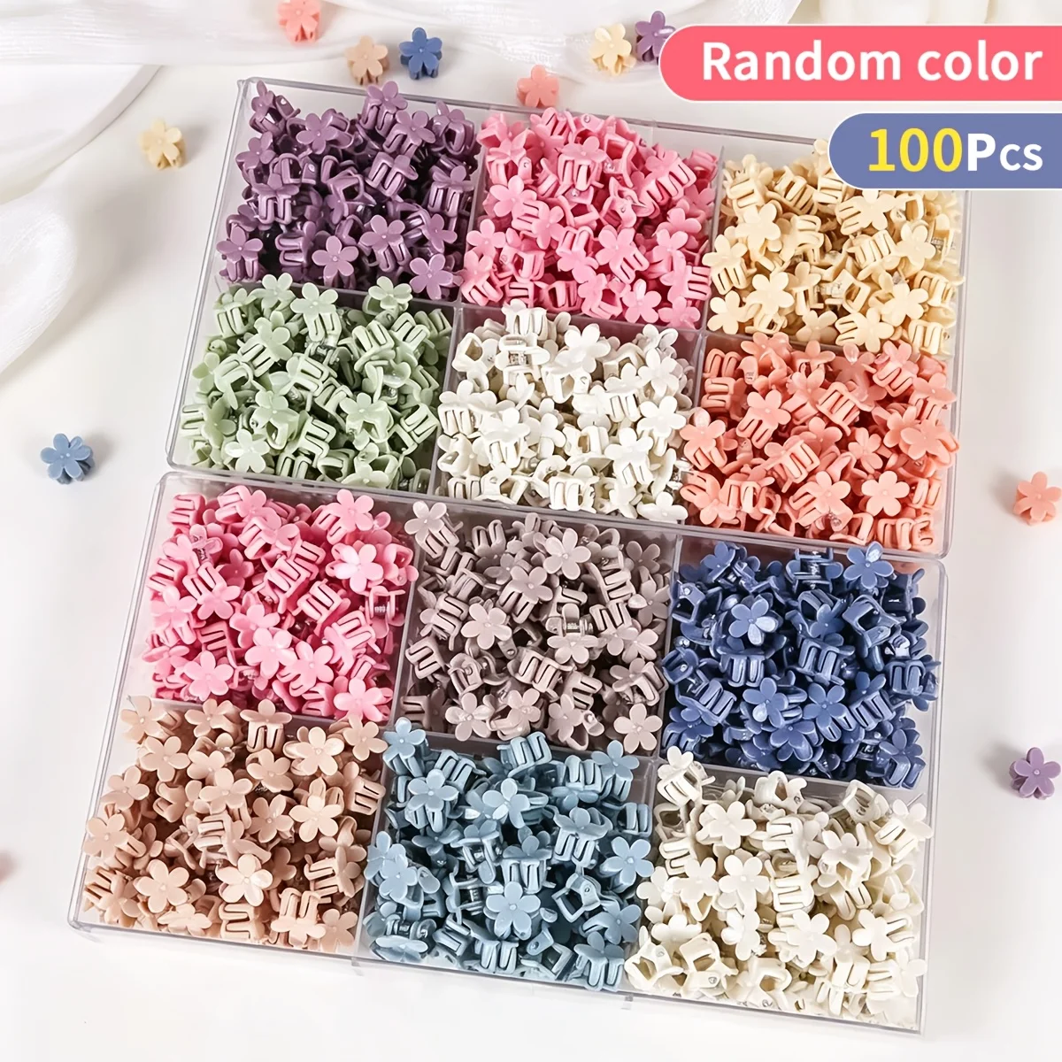 100 Stück Einfache, Elegante und Süße Blumen-Mini-Haarspangen für Mädchen. Ein vielseitiges und einfach zu bedienendes Haaraccessoire. – Detail 1