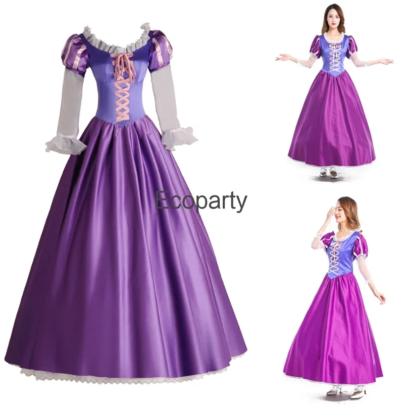 

New Women's Princess Cosplay Costume Halloween Party Fancy Ball Gown Party Deluxe Dress For Women Retro Purple Lace Up Vestidos