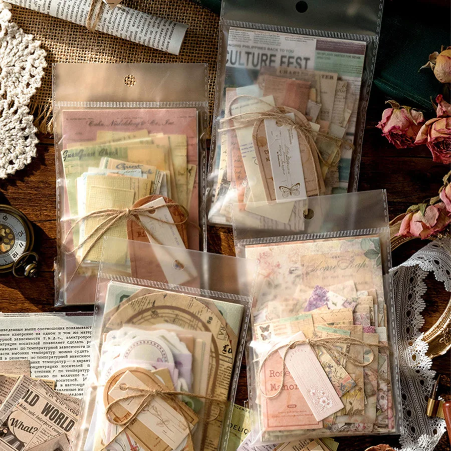 100pcs/pack Vintage Scrapbooking Light Paper Kit DIY Junk Journal Collage Stationery Background Decor Materials Paper