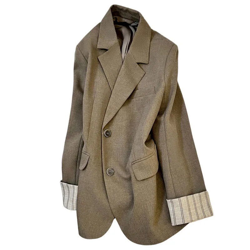 2026 High-quality Suit Jacket Women's Cuff Stripe Blazers Spring Autumn Single-breasted Top Korean Lady Slim Casual Office Coats