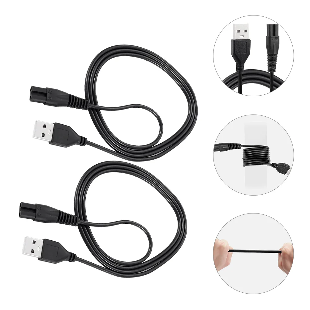 2 Pcs One Universal Razor Cord Cell Phone Shaver Charging Tool USB Cable Black Rubber Hair Remover Supplies