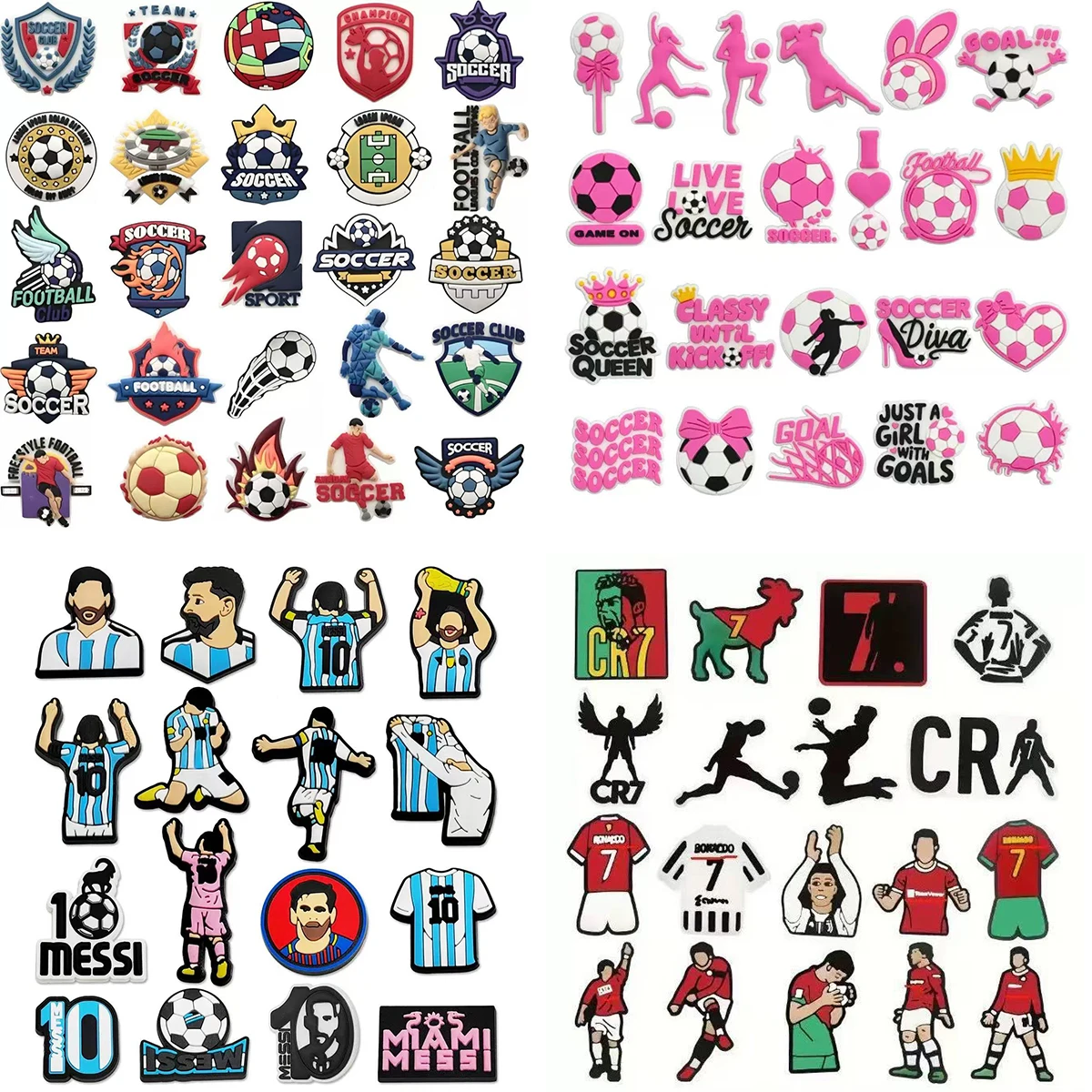 Mesuca Football Series 7-100 pezzi di decorazioni per scarpe, accessori per sandali, spille per scarpe, ottimo regalo per uomini e donne