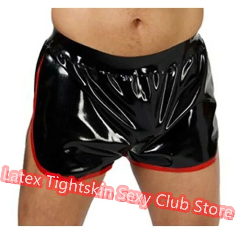 

Men Latex Panties Boxer Black with Red Trim Sexy Fetish Shorts Handmade Underwear Club Wear for Men Cosplay Costumes